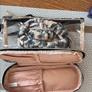 Transparent Makeup Bag with Animal Print Scrunchie